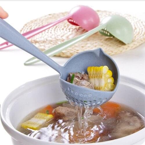 Hot Selling 2 In 1 Long Handle Soup Spoon Home Strainer Cooking Colander Kitchen Scoop Plastic Ladle Tableware