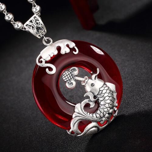 2018 Top Fashion Direct Selling Fairy S990 Coin Antique Pulp Agate Pomegranate Mosaic Carp Long Sweater Chain Pendant
