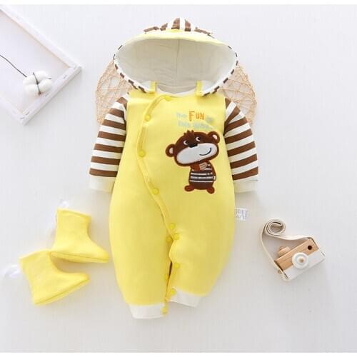 2020 New Baby Clothes Newborn Baby Casual Cartoon With Hooded Romper Girls Long Sleeve Thickened Costume Pajamas For Boys