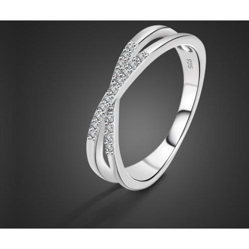 New X Shape Cross Ring For Women 100% 925 Sterling Silver Wedding Trendy Jewelry Dazzling CZ Modern Rings Gift