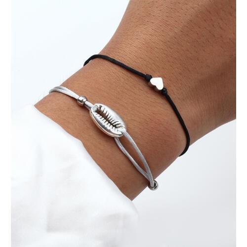 European and American cross-border new creative shell love knot bracelet hand woven rope multi-layer bracelet two-piece set