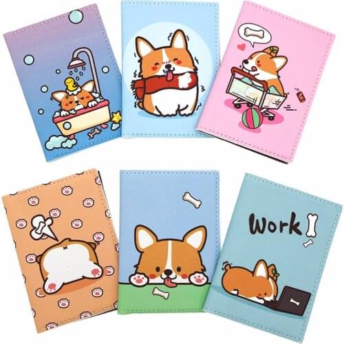 Cartoon Akita Dogs Pattern Passport Holder Cover Women PU Leather Passport Wallet Men Travel Ticket ID Credit Card Holder Case