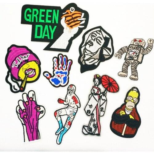 PGY 1PCS Green Day Appliques Palm Badges Punk Patch for Clothing Japanese girls Robot Patches Iron On Clothes Embroidery Sticker