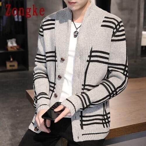 Zongke Striped Cardigan Mens Clothing Knitted Sweater Men Cardigan Mens Sweaters Winter Clothes Cardigans M-3XL 2021