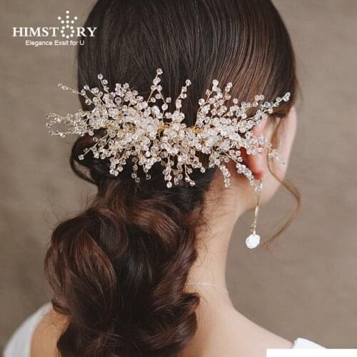 Stunning Crystal Beads Wedding Hair Comb Gold Bridal Headpiece Handmade Women Hair Accessories Jewelry Head Wear Hair Combs