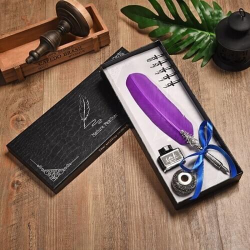Retro European style feather dip pen, ink pen, gift box set, office calligraphy pen, feather pen Fountain pen
