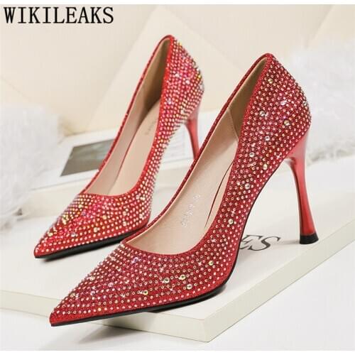 Wedding Shoes Bride White Heels Ladies Gold Shoes Glitter Rhinestone Heels Designer Shoes Fetish High Heels Sexy Mujer Bombas