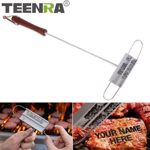 TEENRA 43cm BBQ Branding Iron Tong 55 Letters Barbecue Letter Printed Non-stick Steak Tool Meat Grill Forks Barbecue Tool