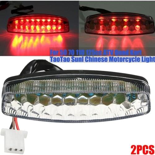 2Pcs 12V Motorbike SUV ATV Rear Tail Lamp Red 3 Wire Plug With Socket Brake Light For 50 70 110 125cc ATV Quad Kart TaoTao Sunl