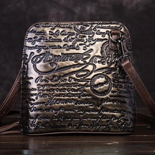 High Quality Genuine Leather Women Cross Body Bag Purse Embossed Letter Pattern Vintage Female Cowhide Messenger Shoulder Bags
