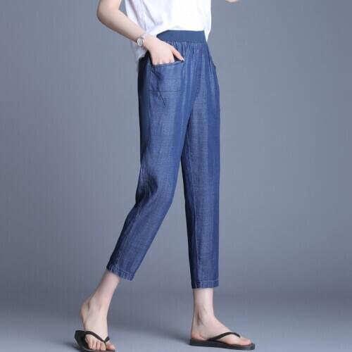 Summer Denim Jeans Women 2021 New Plus Size Blue Vintage Harem Pants Loose Long Trousers Casual Ankle-Length Pants Summer Jeans