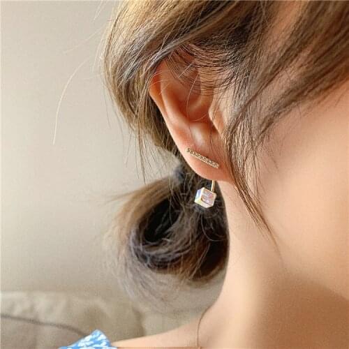 2020 New Korean Trendy Square Crystal Asymmetric Geometric Drop Earrings For Women Elegant Pendientes Accessories