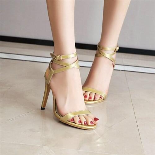 YMECHIC Summer 2020 Woman Shoes Gold Silver Ankle Strap Gladiator Sandals Women Sexy High Heels Fashion Womens Sandals Shoes