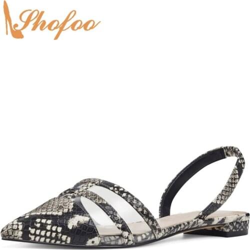 Snake Pattern PVC Pointed Toe Slingbacks Flat Woman Large Size 11 16 For Ladies Summer Footwear Beach Shoes Fashion Holidays