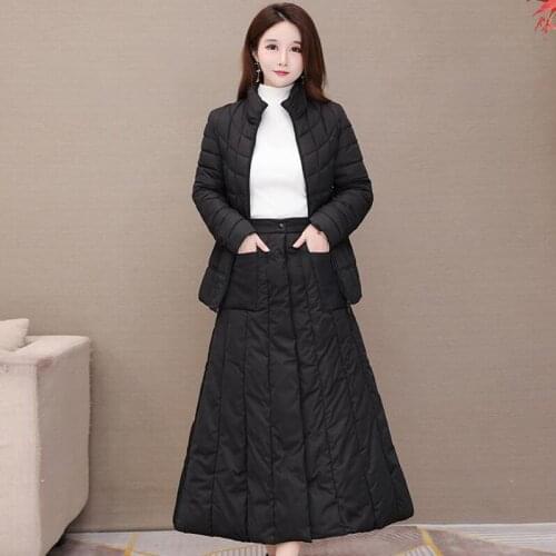 Winter two piece set women 2020 Korean New short Cotton Coat + Down cotton a-line skirt Suits fashion warm women clothing