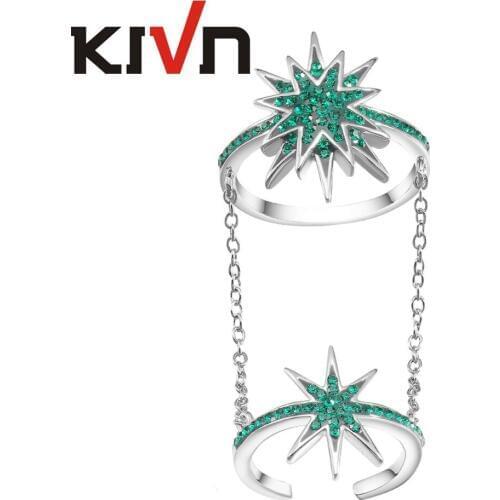 KIVN Fashion Jewelry Linked Chain Elegant Sparkling Pave Crystal Star Rings for Women Mothers Day Birthday Christmas Gifts