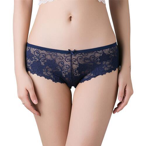 Women Sexy Lingerie Floral Lace Underwear for Women Briefs Sexy Panties Transparent Underpants with Bow Center Low Waist