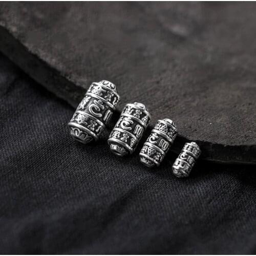 1PC 925 Sterling Silver Om Mani Padme Hum Prayer Wheel Spacer Bead DIY Jewelry A2655