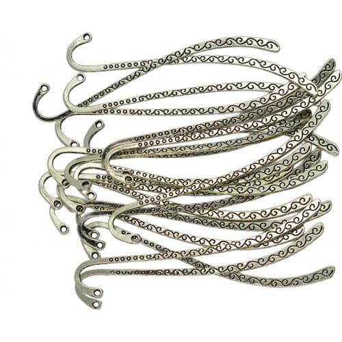20Pcs Tibetan Silver Beaded Bookmarks Hook Bookmark with Loop Findings Jewelry Making Charms