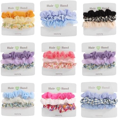 3Pcs/set Woman Scrunchies Sets Candy Color Hair Ties Girls Ponytail Holders Rubber Band Floral Hairband Hair Accessories Gift