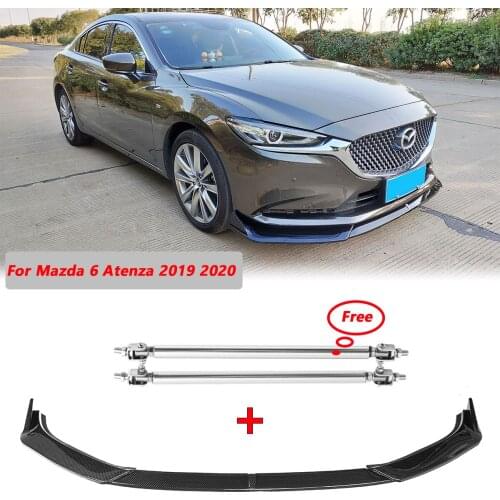 3PCS Front Bumper Lip Side Splitter Spoiler Guard Cover Trim Body Kit For Mazda 6 Atenza 2019 2020 Black Carbon Fiber Look