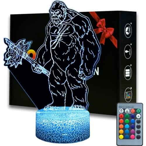 3D Night Light King Kong Desk Set Up Decor Lamp on the Room 16 Colors Changable With Rmote for Kids Bedside Lamp Xmas Gift