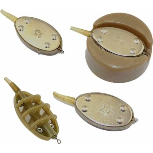 4Pcs Inline Method Carp Fishing Inline Flat Method Feeder Portable Method Carp Fishing Bait Basket Feeders Mould Set Fish Tackle