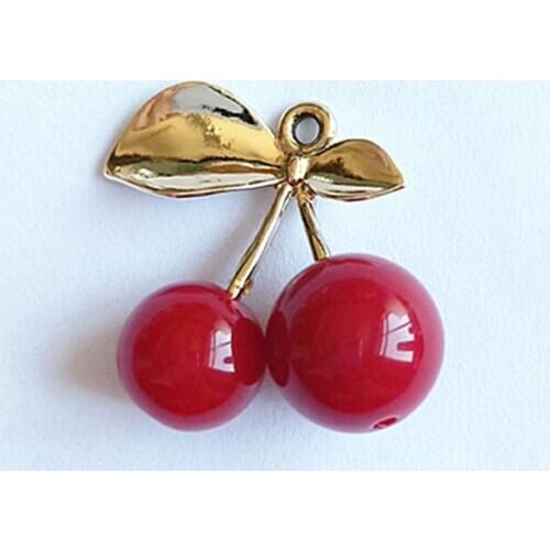 50pcs 30*30mm 3D Cherry Alloy Bead For Kids Hair Jewelry Ornament Scrapbooking Bride Headwear Craft Diy Accessory