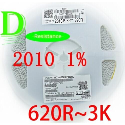 50PCS SMD Resistor 2010 1% RC2010FK-07 Series 620R 680R 750R 820R 910R 1K 1.1K 1.2K 1.3K 1.5K 1.6K 1.8K 2K 2.2K 2.4K 2.7K 3K