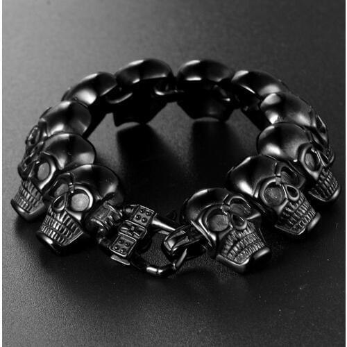 Punk Rock Mens Skull Bracelets & Bangles Hip hop Never Fade Stainless Steel 26MM Ghost Chain Bracelet Men Jewelry
