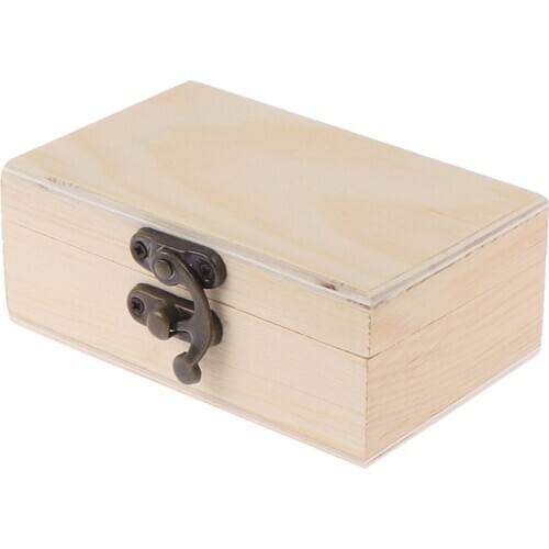 1PC Large Wooden Box Storage Plain Wood Jewel Box Case With Lid Lock 11*7*4.2cm Painting Staini