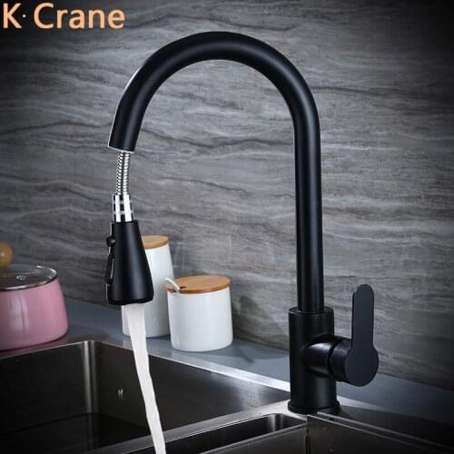Black Pull Out Faucet Kitchen Sink Brass Tap Hot Cold Water Mixer Crane Pull Down Sprayer Grifo Single Handle Deck Mount Copper