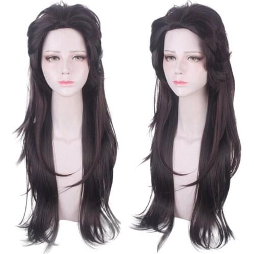 Cos Gift Anime Demon Slayer: Kimetsu No Yaiba Kamado Tanjirou Women Long Wig Cosplay Wig Role Play Brown-Black Color 70cm