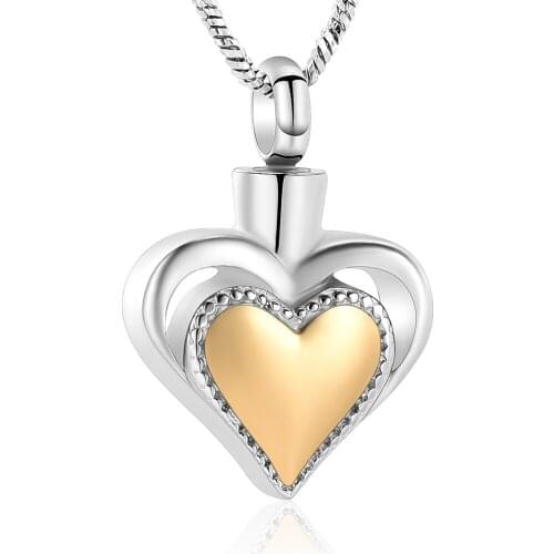 Double Heart Urn Locket Pendant Cremation Jewelry Stainless Steel Love Heart Ashes Keepsake Urn Necklace