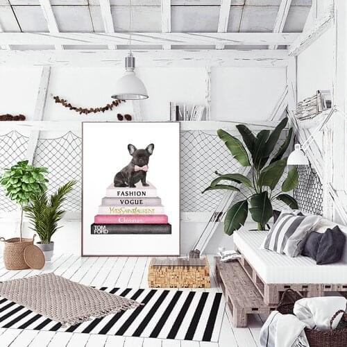 Canvas Painting Animal Posters Funny Dogs and Books Wall Art Picture for Living Room Decoration Home Deco