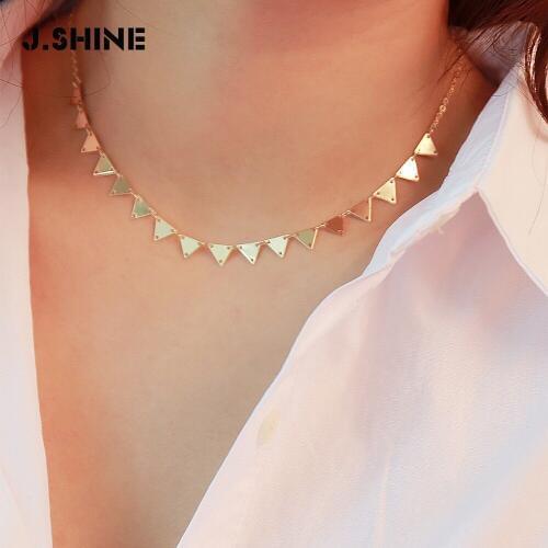 JShine Tiny Triangle Necklace for Women SHORT Chain Round Sequin Chokers Necklace Gift for Women Choker Necklace Bts Accessories