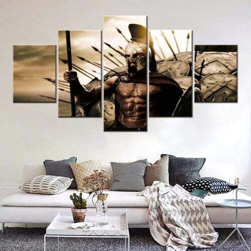 Canvas Painting 5 Panel King Of Sparta In Wall Art Canvas Decorative Print Modern Home Living Room Decor Picture Posters