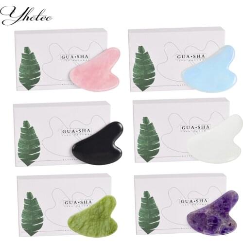 Crystal Natural Jade Stone Gua Sha Set Face Massager Gouache Scraper WithBox Real Rose Quartz Gua Sha Tool Stone Facial Massager