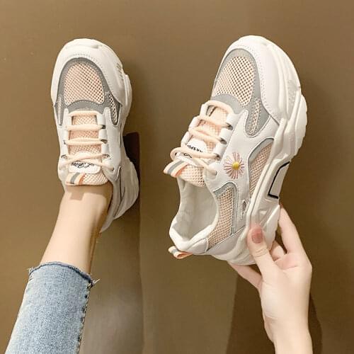 Spring Fall Autumn Sneakers Women Thick Bottom Daddy Round Toe Breathing Leisure Female Vulcanize Mesh All-match Shoes