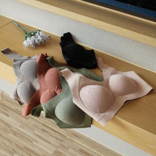 Lace Thai Latex Bra Women Plus Size Push Up Bralette Seamless Padded Bras Top Brassiere Comfort Shock-Proof Pad Underwear M-2XL