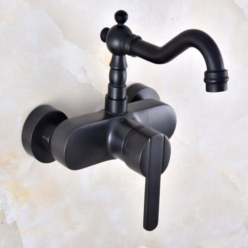 Black Oil Rubbed Brass Wall Mounted Bathroom Kitchen Faucet Hot and Cold Water Tap 360 Swivel Spout Kitchen Mixer Tap