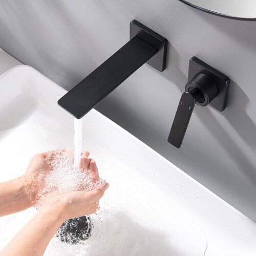 Boonion brass Hot And Cold Water Bathroom Faucet Wall Mount Mixer Wash Basin Bath With Modern Single Lever Handle