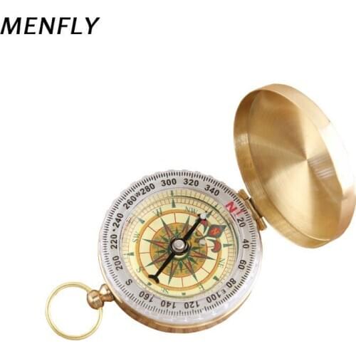 MENFLY Outdoor Adventure Climbing Camping Luminous Compass Pocket Watch Vintage Clamshell Copper Compass Noctilucous with Cover