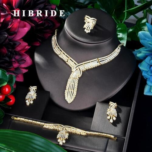 HIBRIDE Fashion Luxury Women Jewelry Set Wedding Dress Necklace Earring Jewelry Set For Wedding Gits N-866