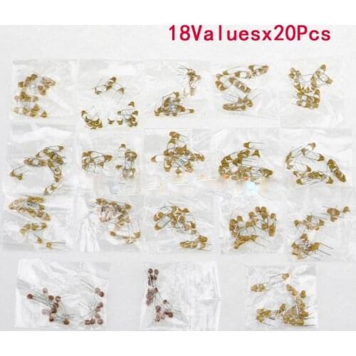 360pcs 18Valuesx20Pcs Capacitor Pack 5pF~820pF 50V Multilayer Ceramic Capacitors Assortment Kit NPO COG High Quality