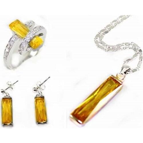 Crystal Jewelry Set Rectangle Geometric Shaped Pendant Necklace Earrings Ring Sets Rhinestone Zircon Women Wedding Party Gifts