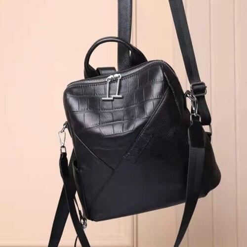 New 2021 100% Cow Genuine Leather Backpack For Women Alligator Vintage Rucksack Commute Travel Quality Girl Shoulder Satchel Bag