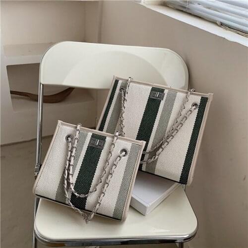 2021 new trendy fashion classic temperament wild western canvas one-shoulder large-capacity messenger chain tote bag shopping