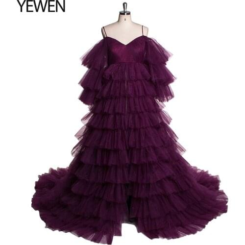 New Front Slit Ruffles Tulle Maternity Gown Maternity Dress for Photo Shoot Baby Shower Photography Props Costume Dress