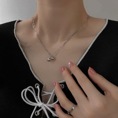 Origin Summer Dainty Metallic Beads Chains Necklaces for Women Double Layers Box Chains Bells Pendant Chokers Necklace Gifts